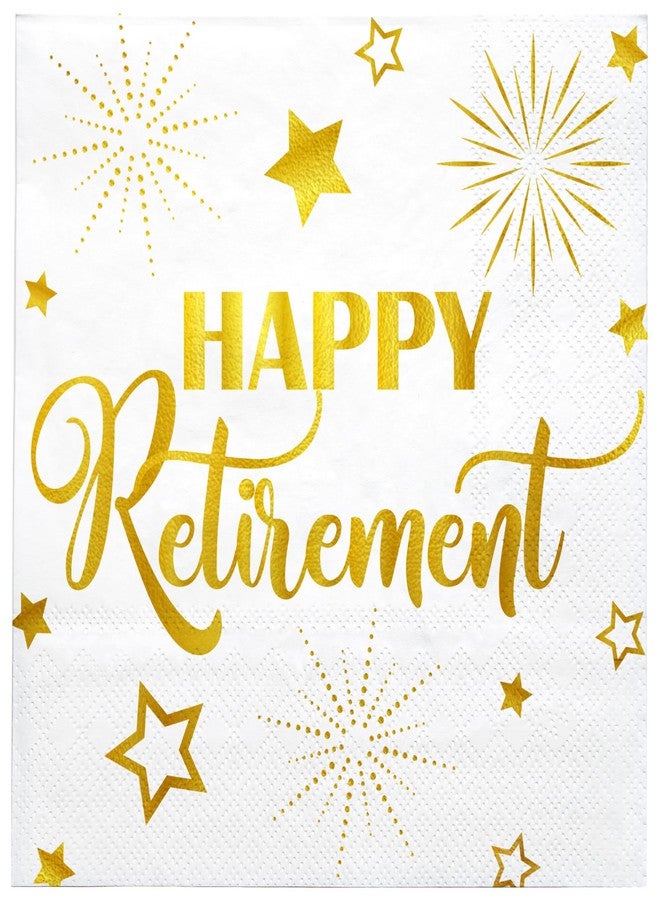 LeZakaa 25Pcs Happy Retirement Paper Napkin, 3-Ply Gold Foil Cocktail Beverage Bar Square Disposable Napkins Guest Paper Hand Towels, Tea Party Napkins, Retirement, Farewell Celebration, 5 x 5 In - Image 1